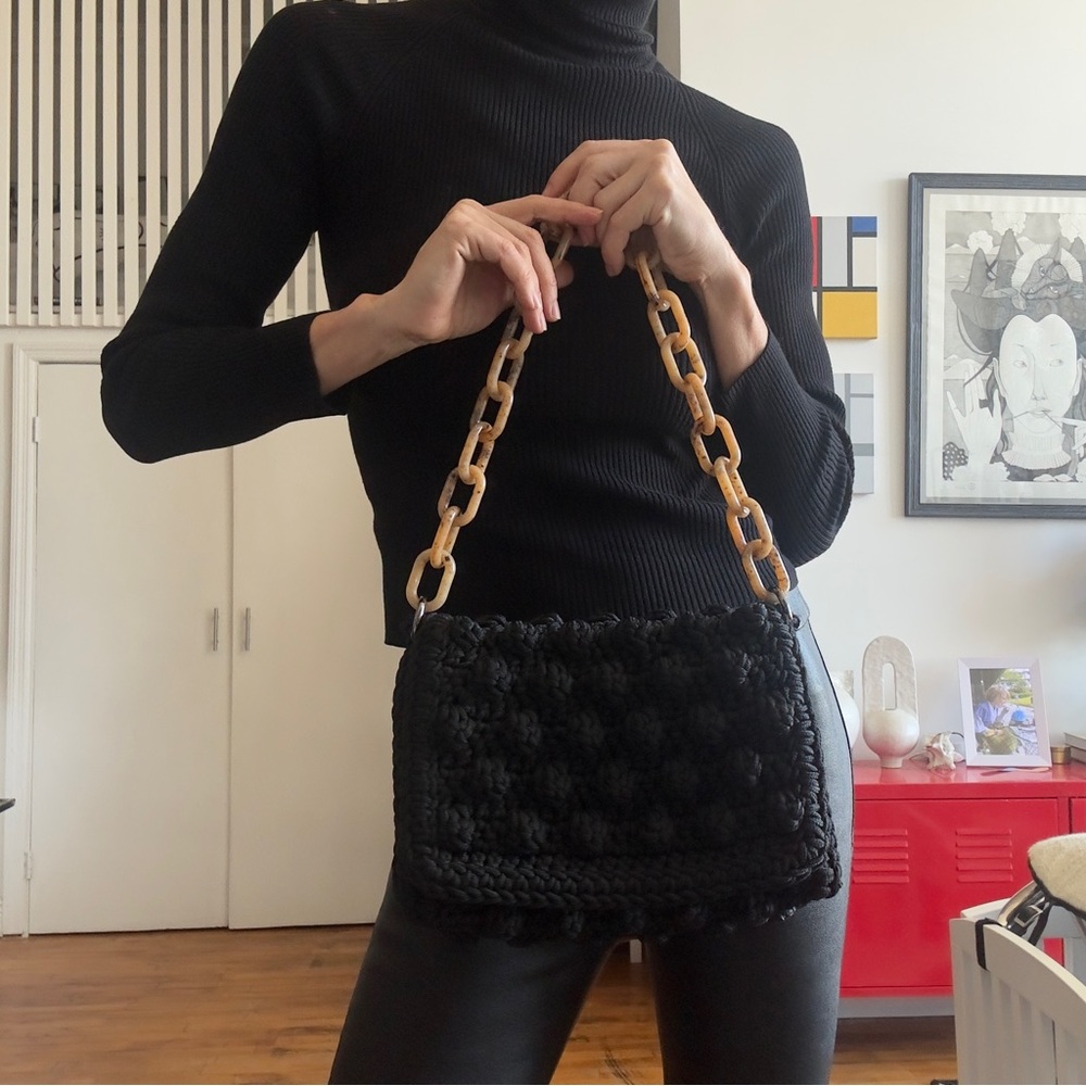 One&Only Black Crochet Shoulder Bag with Chain Strap - Picture 5 of 5